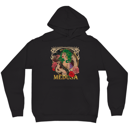 Medusa Portrait Pullover Hoodie in Black